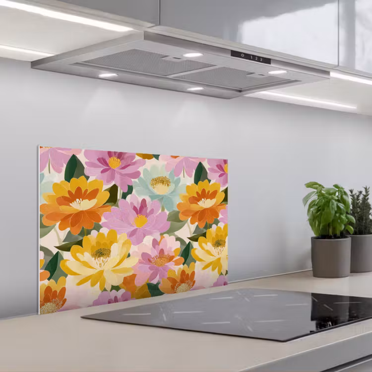 Lelies - Aquarel - Pastel keuken achterwand spatscherm klein 900 -3d_schuin