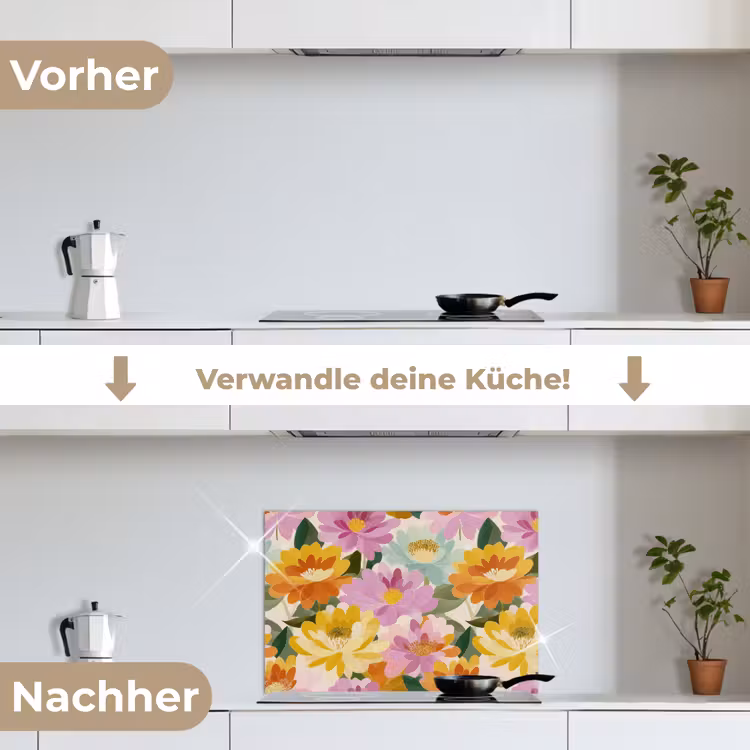 Lelies - Aquarel - Pastel keuken achterwand spatscherm klein 900 -voor_na_DE