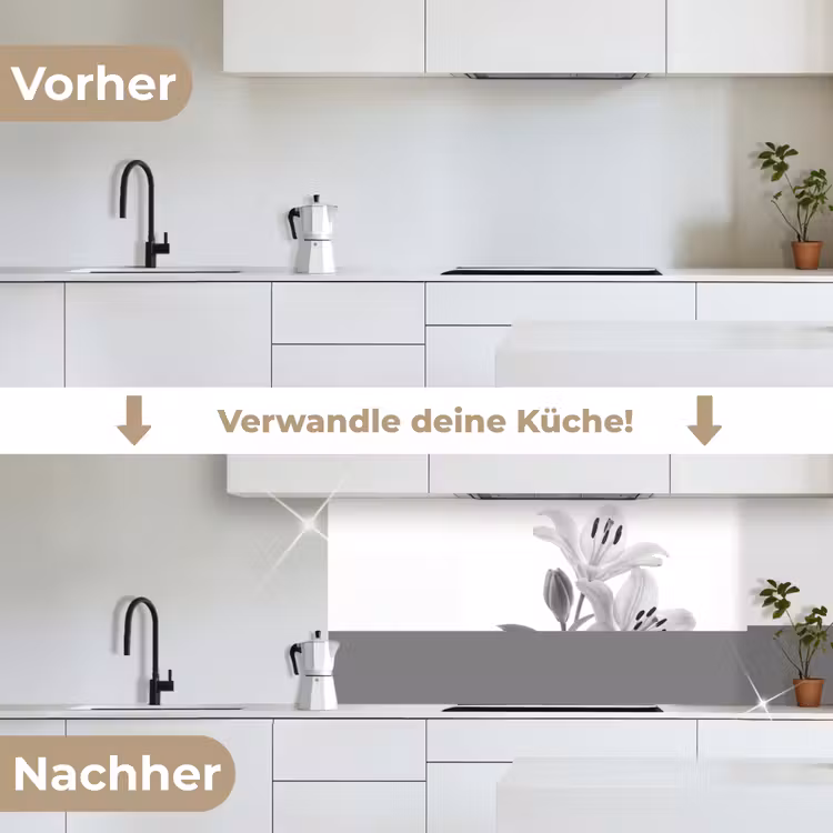 Lelies - Elegant - Zwart - Wit keuken achterwand 2 middel -voor-na_DE