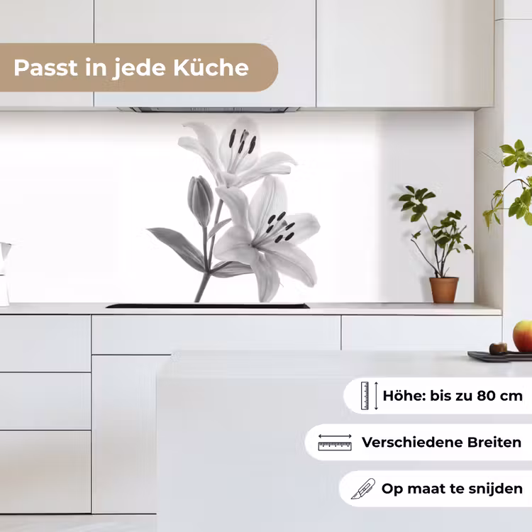 Lelies - Elegant - Zwart - Wit keuken achterwand 2 middel -sfeer4_DE