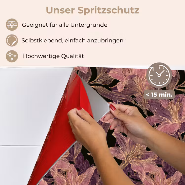 Lelies - Patroon - Paars - Goud keuken achterwand spatscherm klein 900 -spatscherm_DE