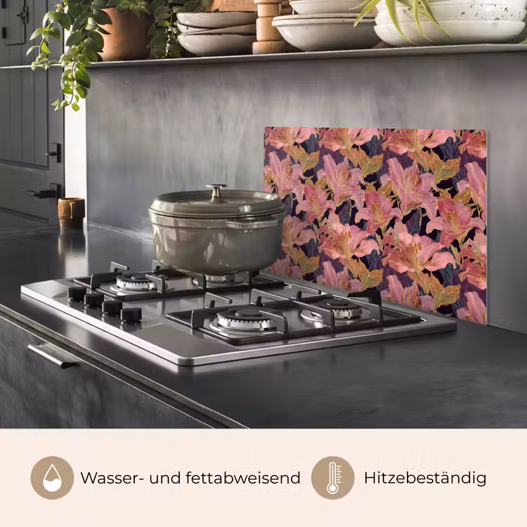 Lelies - Patroon - Roze - Goud keuken achterwand spatscherm klein 900 -usp_DE