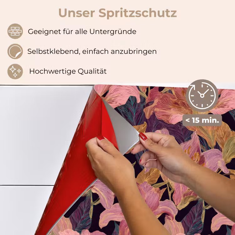 Lelies - Patroon - Roze - Goud keuken achterwand spatscherm klein 900 -spatscherm_DE