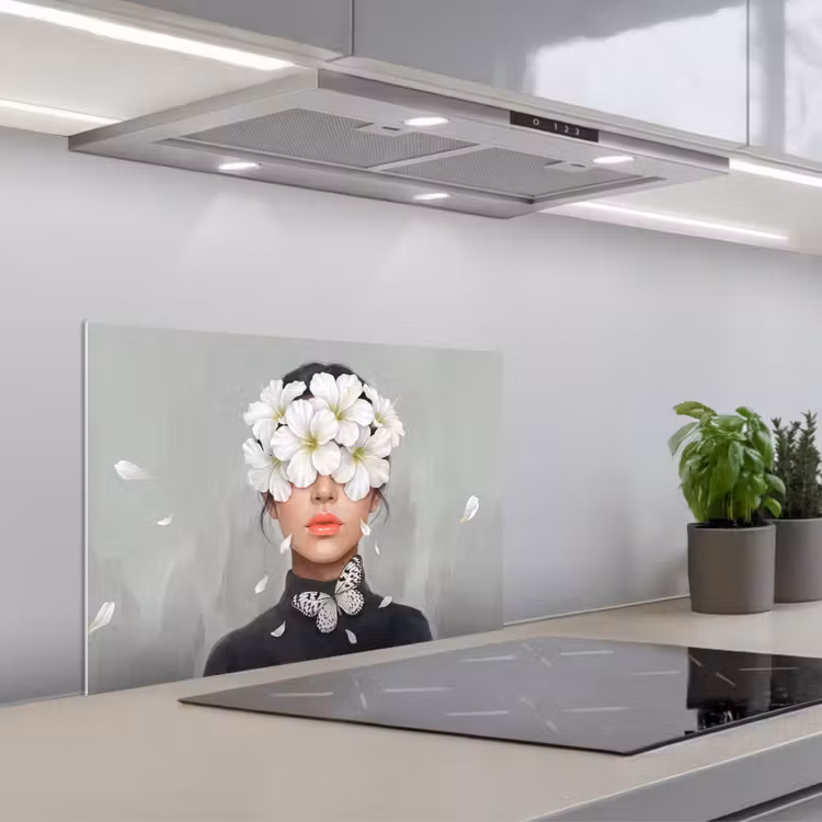 Lelies - Portret - Wit keuken achterwand spatscherm klein -3d_schuin