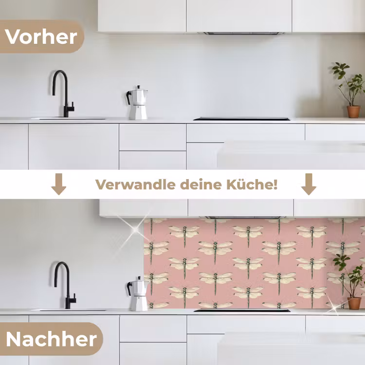 Lillibellen - Patroon - Roze keuken achterwand 2 middel 871 -voor-na_DE