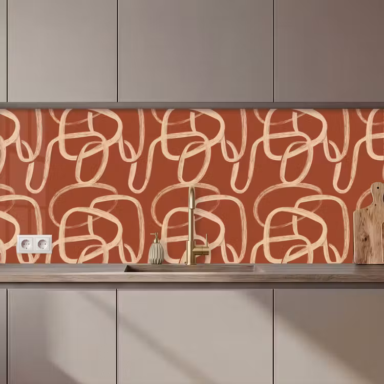 Lijnen - Abstract - Organisch - Terracotta - Crème keuken achterwand 2 middel 871 zz_3dshopping