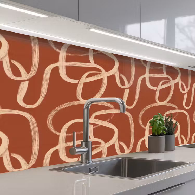 Lijnen - Abstract - Organisch - Terracotta - Crème keuken achterwand 2 middel 871 -3d_schuin