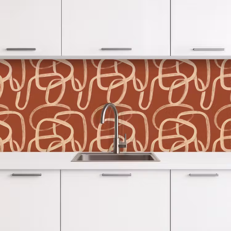 Lijnen - Abstract - Organisch - Terracotta - Crème keuken achterwand 2 middel 871 -3d