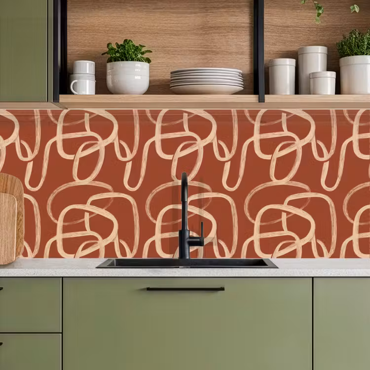 Lijnen - Abstract - Organisch - Terracotta - Crème keuken achterwand 2 middel 871 -sfeer3