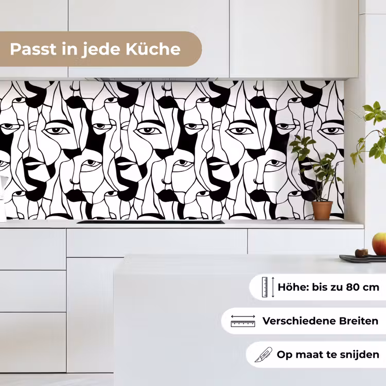 Lijnen - Gezichten - Zwart - Wit keuken achterwand 2 middel 871 -sfeer4_DE
