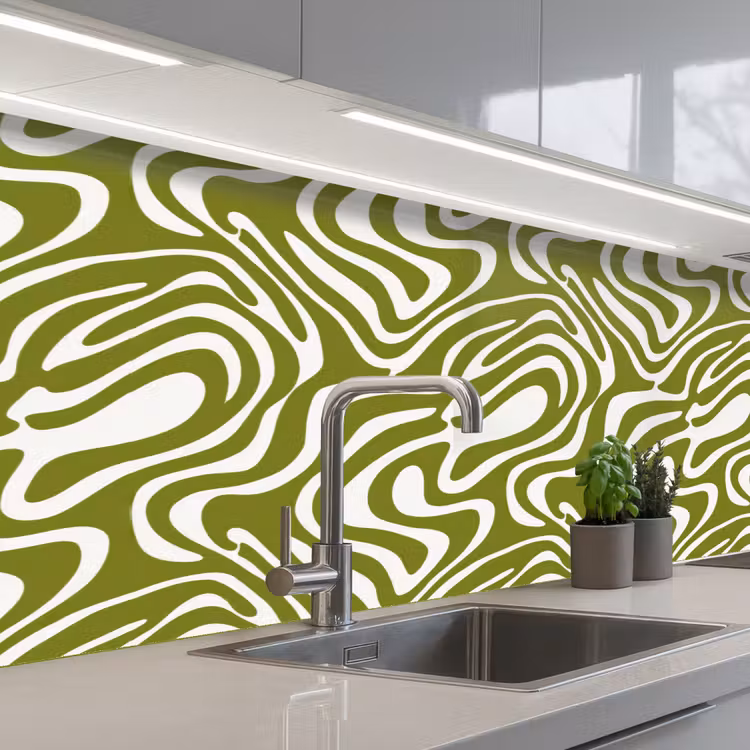 Lijnpatroon - Groen - Organisch keuken achterwand 2 middel 871 -3d_schuin