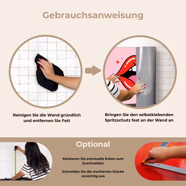Lippen - Tong - Pop-art - Kleurrijk - Roze keuken achterwand spatscherm klein -gebruiksaanwijzing_DE