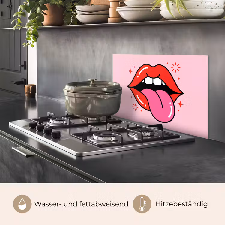 Lippen - Tong - Pop-art - Kleurrijk - Roze keuken achterwand spatscherm klein -usp_DE