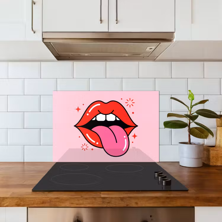 Lippen - Tong - Pop-art - Kleurrijk - Roze keuken achterwand spatscherm klein -sfeer2