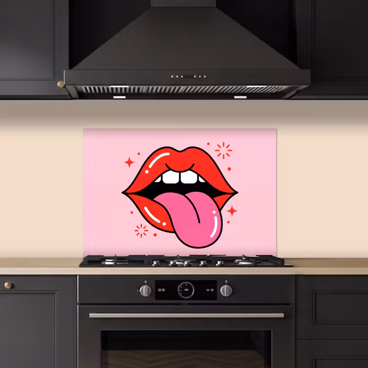 Lippen - Tong - Pop-art - Kleurrijk - Roze keuken achterwand spatscherm klein -sfeer1
