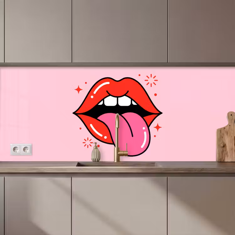 Lippen - Tong - Pop-art - Kleurrijk - Roze keuken achterwand 2 middel zz_3dshopping