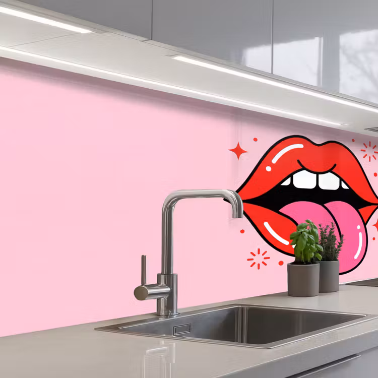 Lippen - Tong - Pop-art - Kleurrijk - Roze keuken achterwand 2 middel -3d_schuin