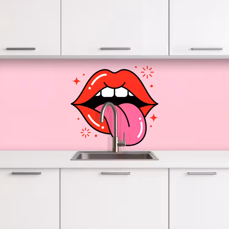 Lippen - Tong - Pop-art - Kleurrijk - Roze keuken achterwand 2 middel -3d
