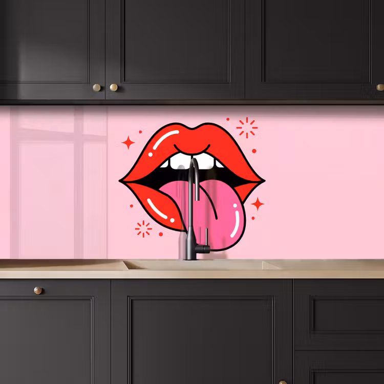Lippen - Tong - Pop-art - Kleurrijk - Roze keuken achterwand 2 middel -sfeer1