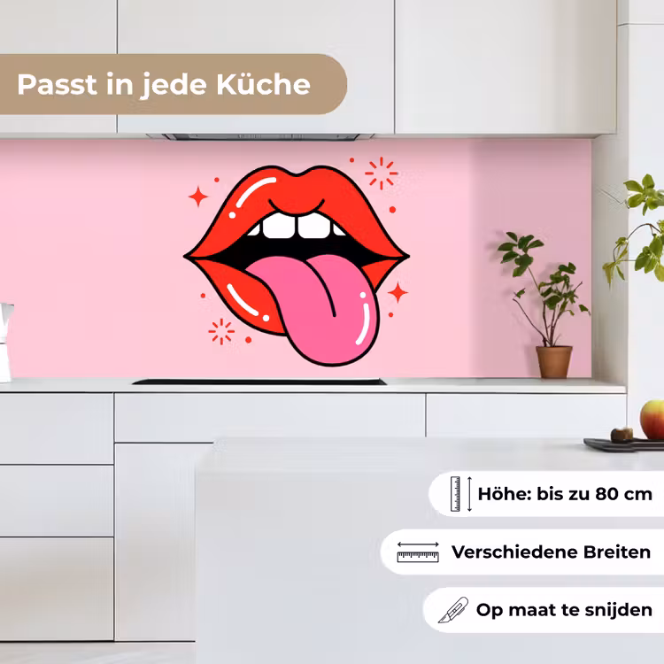 Lippen - Tong - Pop-art - Kleurrijk - Roze keuken achterwand 2 middel -sfeer4_DE