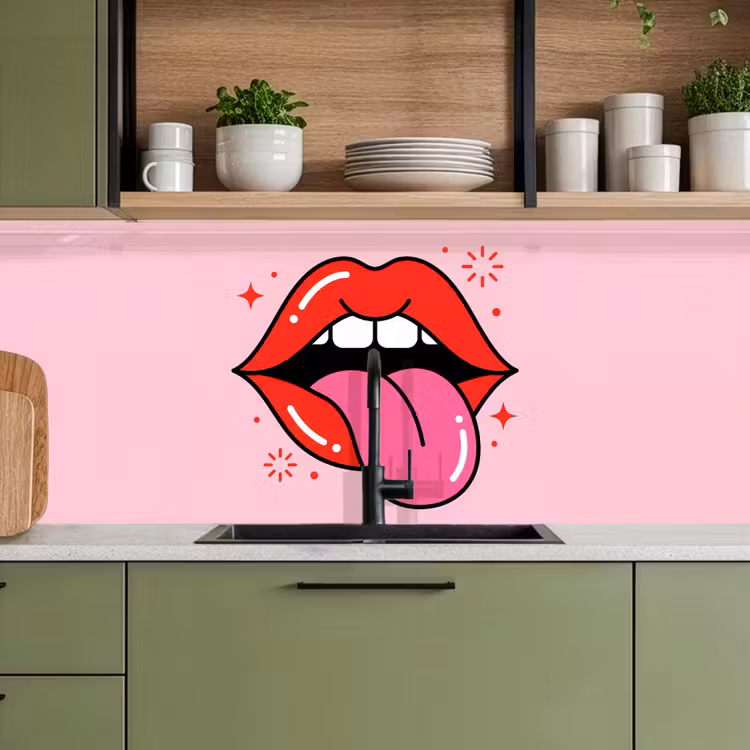 Lippen - Tong - Pop-art - Kleurrijk - Roze keuken achterwand 2 middel -sfeer3