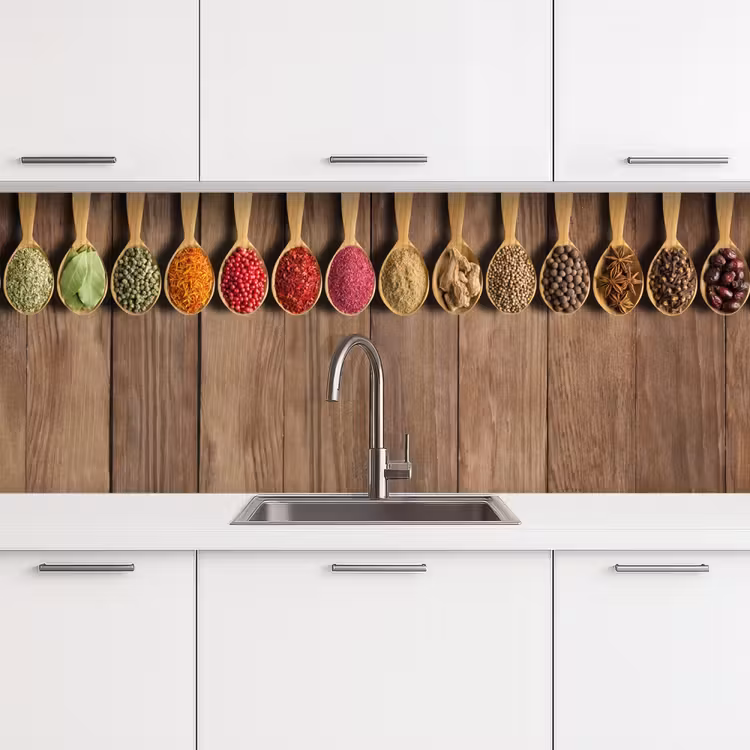 Lepels - Kruiden - Hout keuken achterwand 2 middel -3d