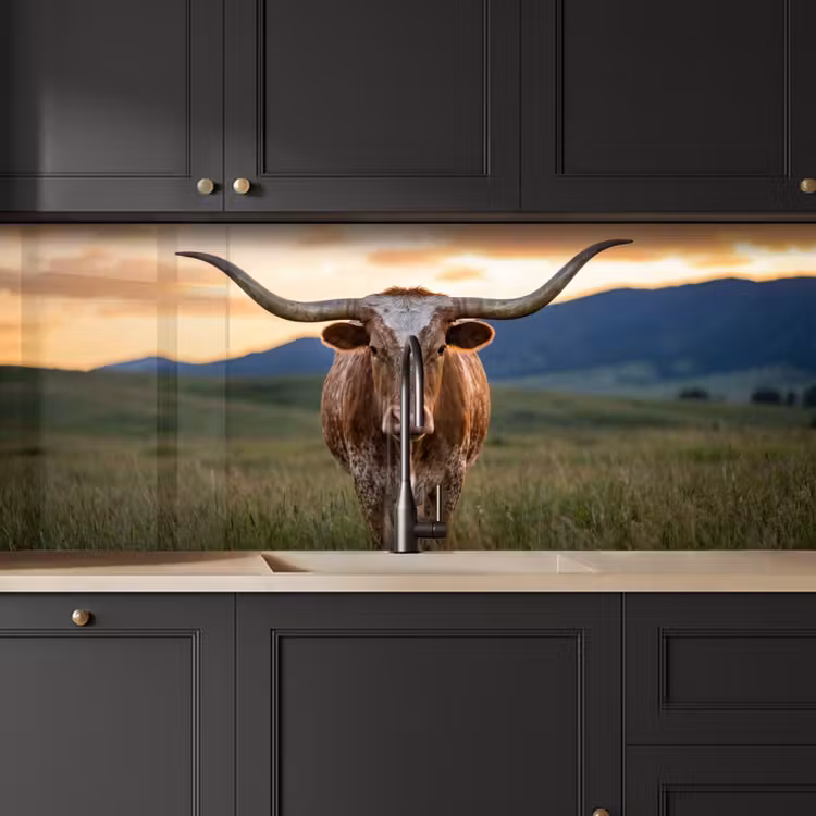 Longhorn - Landschap - Zonsondergang keuken achterwand 2 middel -sfeer1