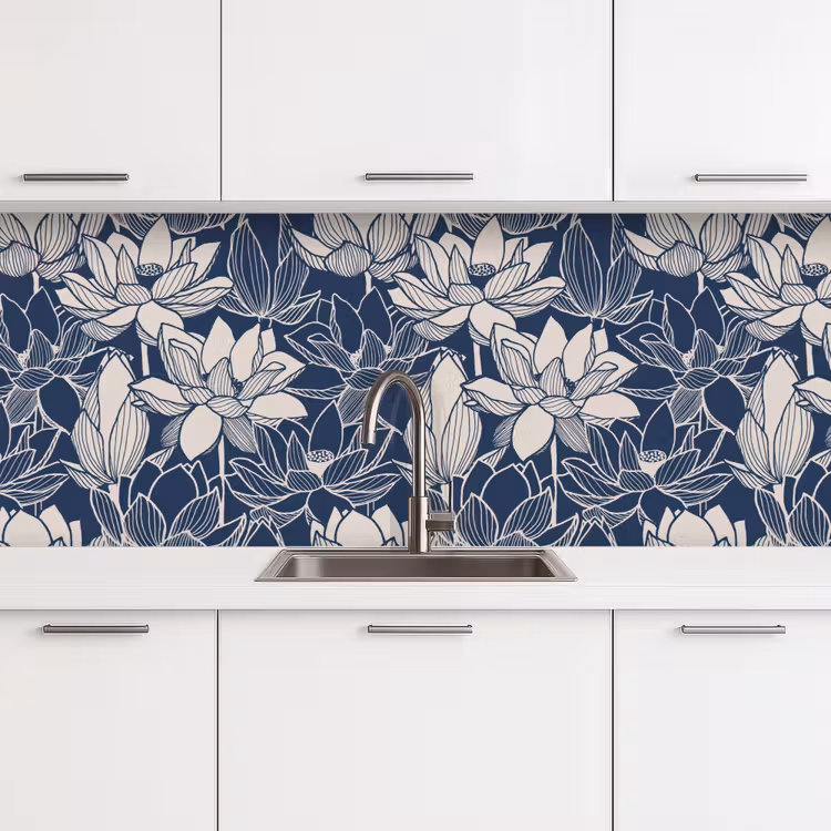Lotus - Blauw - Patronen keuken achterwand 2 middel 871 -3d