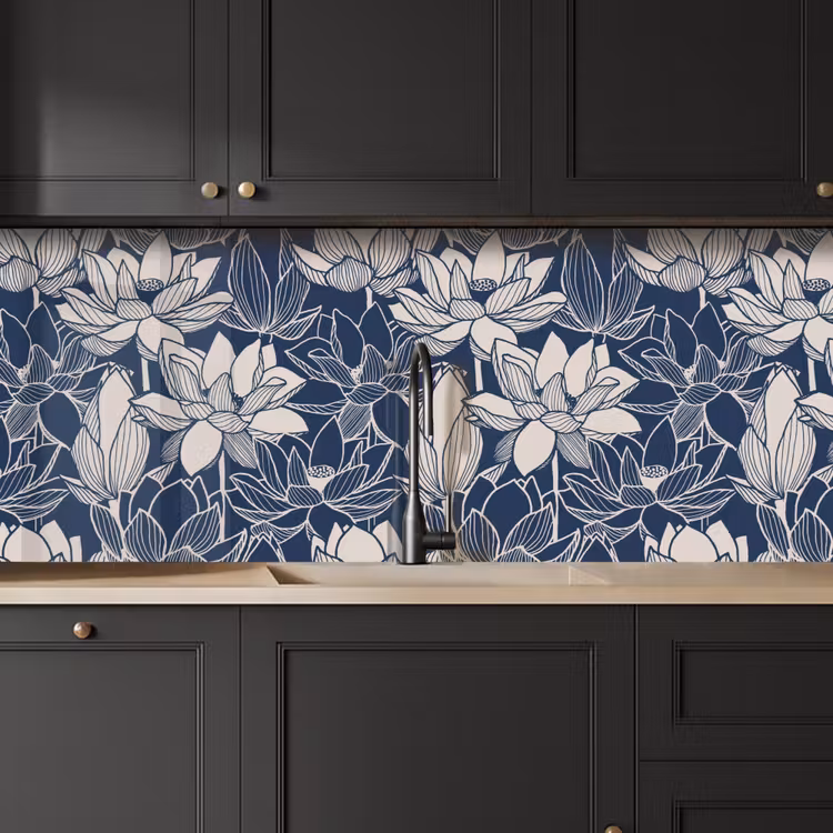 Lotus - Blauw - Patronen keuken achterwand 2 middel 871 -sfeer1