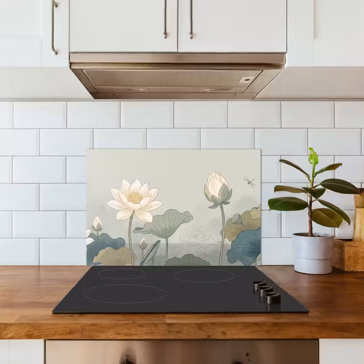 Lotus - Bloemen - Groen keuken achterwand spatscherm klein -sfeer2