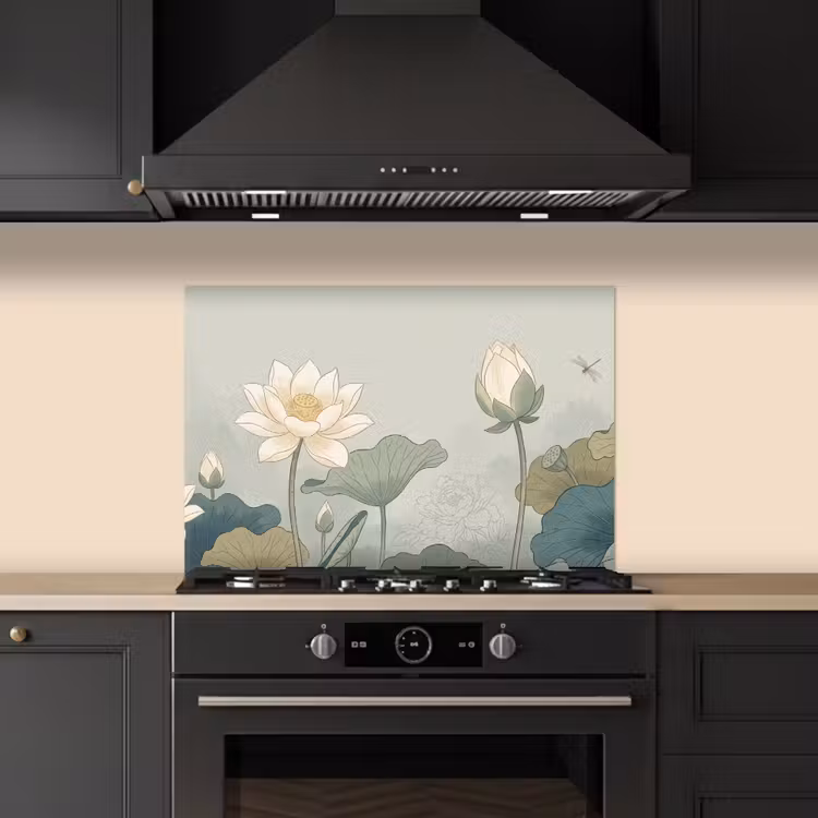 Lotus - Bloemen - Groen keuken achterwand spatscherm klein -sfeer1