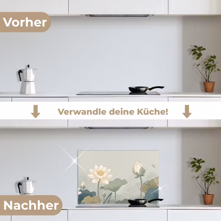 Lotus - Bloemen - Groen keuken achterwand spatscherm klein -voor_na_DE