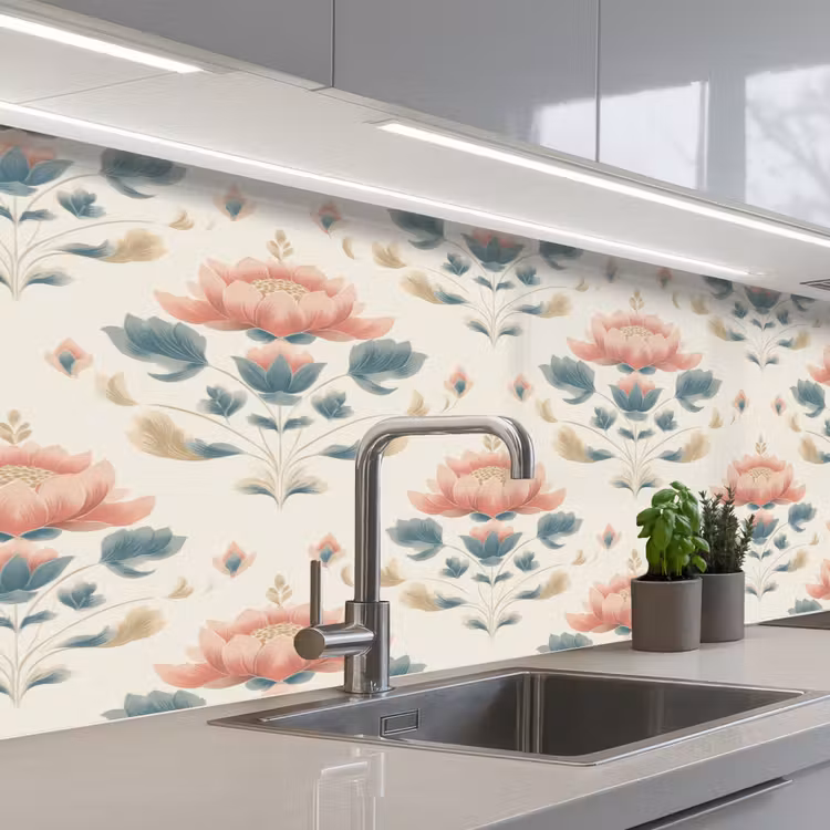 Lotus - Bloemen - Roze keuken achterwand 2 middel 871 -3d_schuin