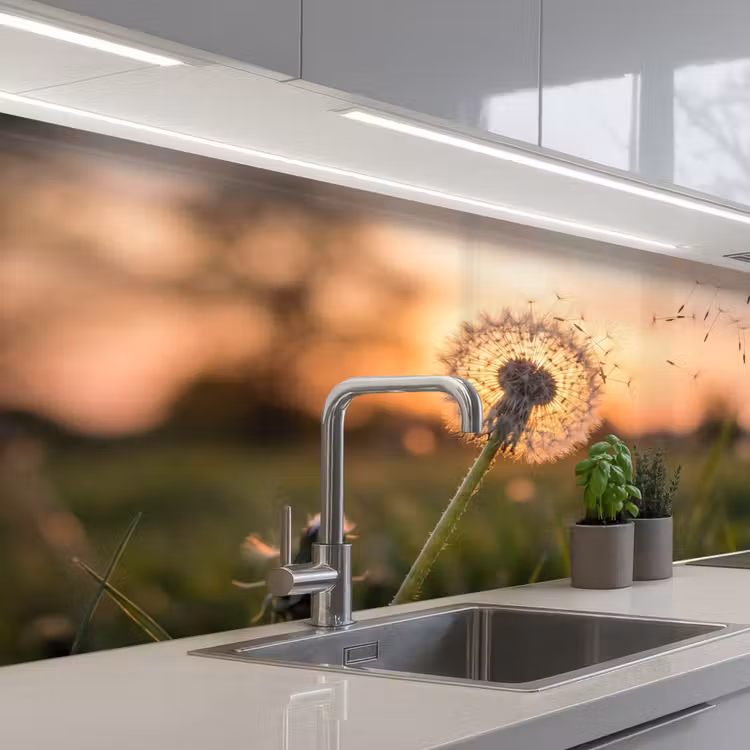 Paardenbloem - Zonsondergang - Veld keuken achterwand 2 middel -3d_schuin