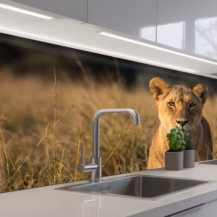 Leeuwin - Gras - Geel keuken achterwand 2 middel -3d_schuin