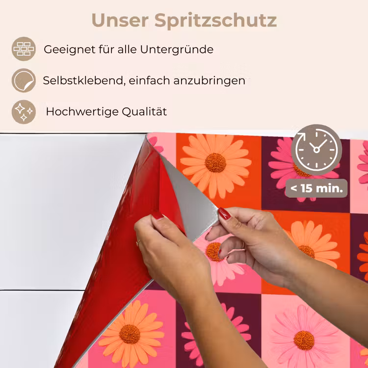 Madeliefjes - Dambord - Retro - Roze - Oranje keuken achterwand spatscherm klein 900 -spatscherm_DE