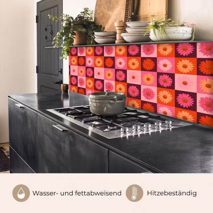 Madeliefjes - Dambord - Retro - Roze - Oranje keuken achterwand 2 middel 871 -usp_DE