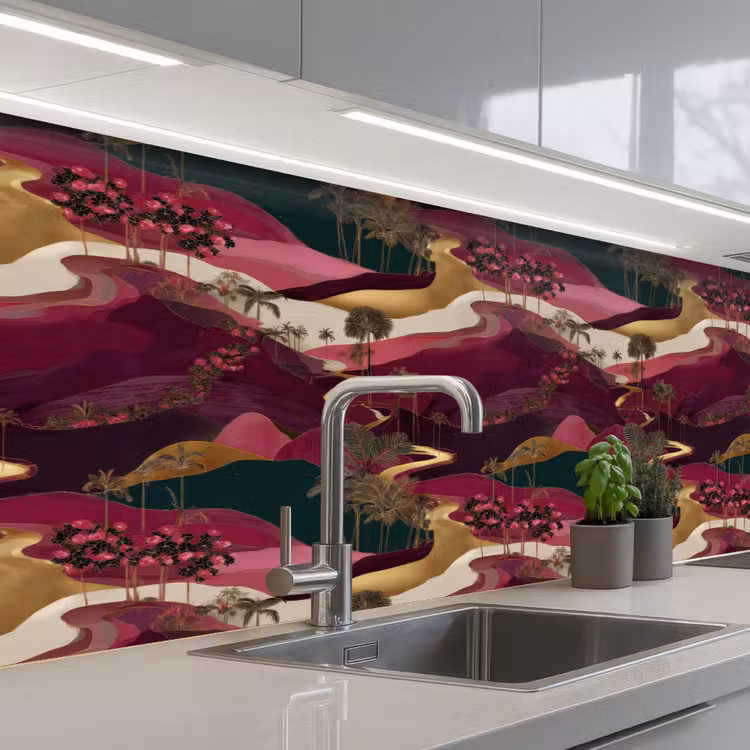 Magisch - Palmbomen - Goud keuken achterwand 2 middel 871 -3d_schuin