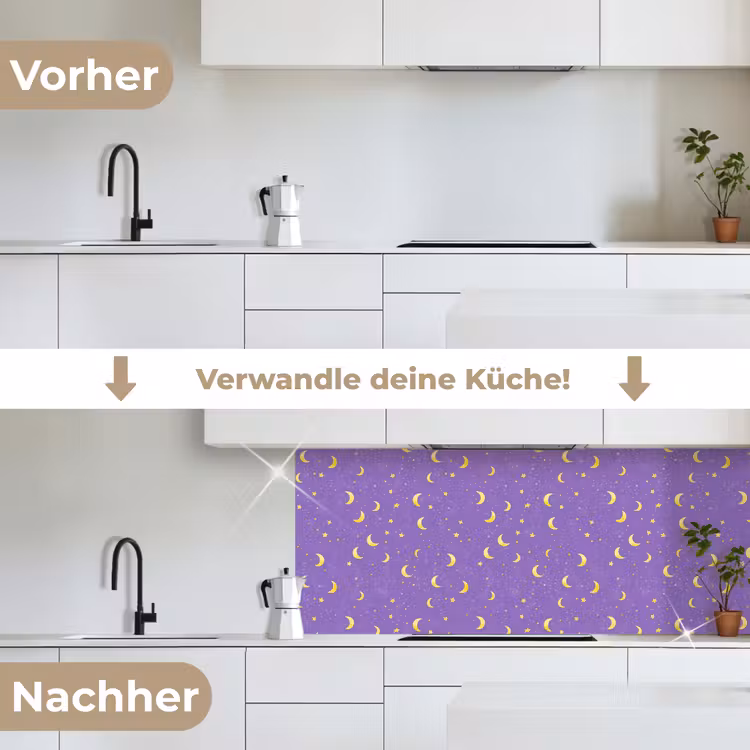 Manen - Sterren - Paars keuken achterwand 2 middel 871 -voor-na_DE
