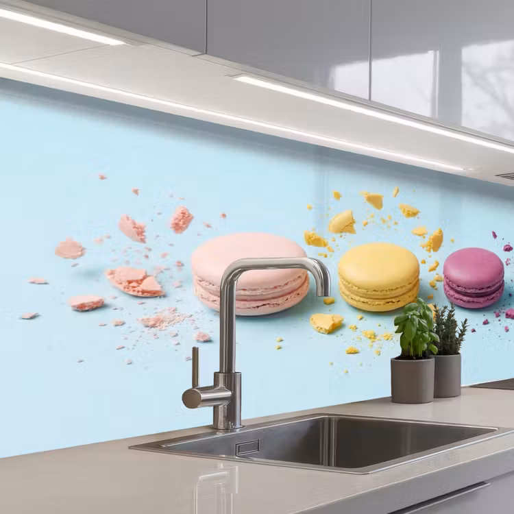 Macarons - Kleurrijk - Pastel keuken achterwand 2 middel -3d_schuin