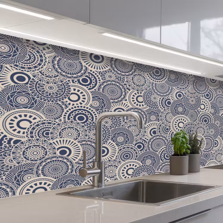 Mandala - Blauw - Patroon keuken achterwand 2 middel 871 -3d_schuin