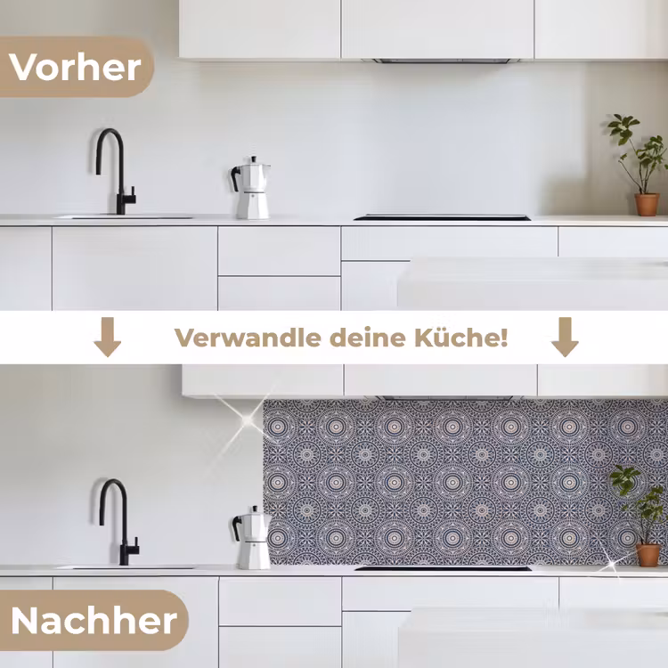 Mandala - Blauw - Patroon keuken achterwand 2 middel 871 -voor-na_DE