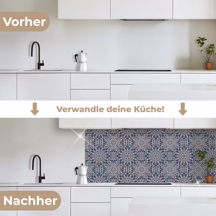 Mandala - Blauw - Patronen keuken achterwand 2 middel 871 -voor-na_DE