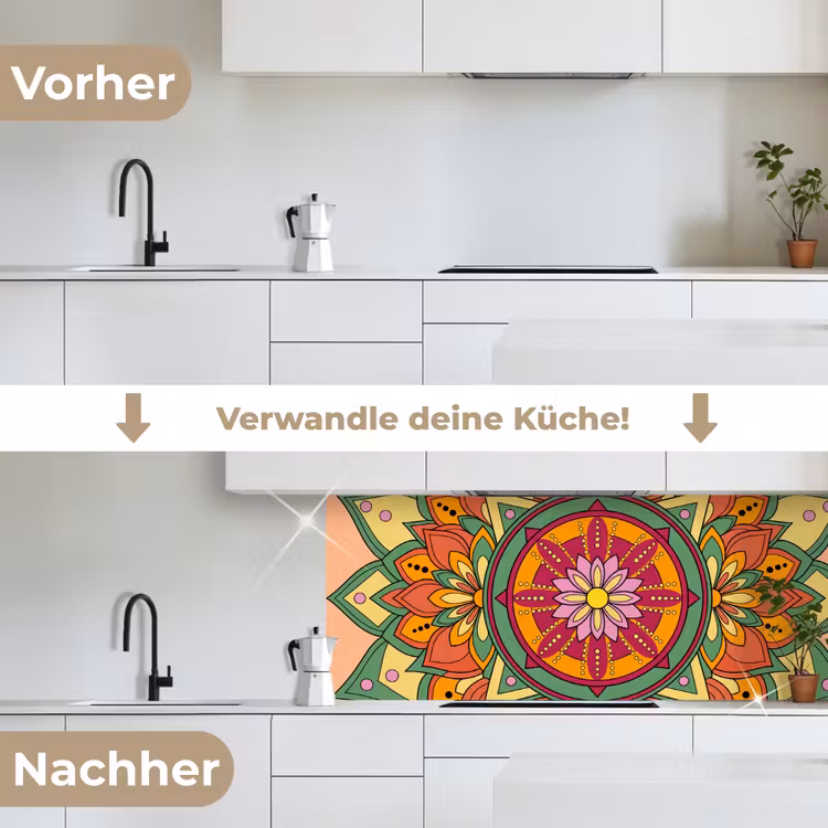 Mandala - Bloemen - Abstract - Kleurrijk keuken achterwand 2 middel -voor-na_DE