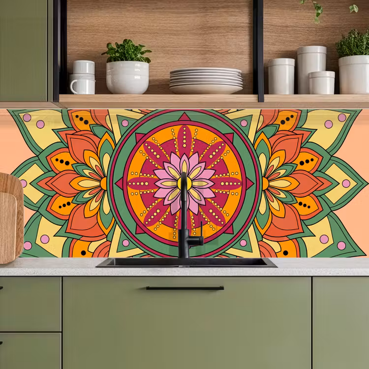Mandala - Bloemen - Abstract - Kleurrijk keuken achterwand 2 middel -sfeer3