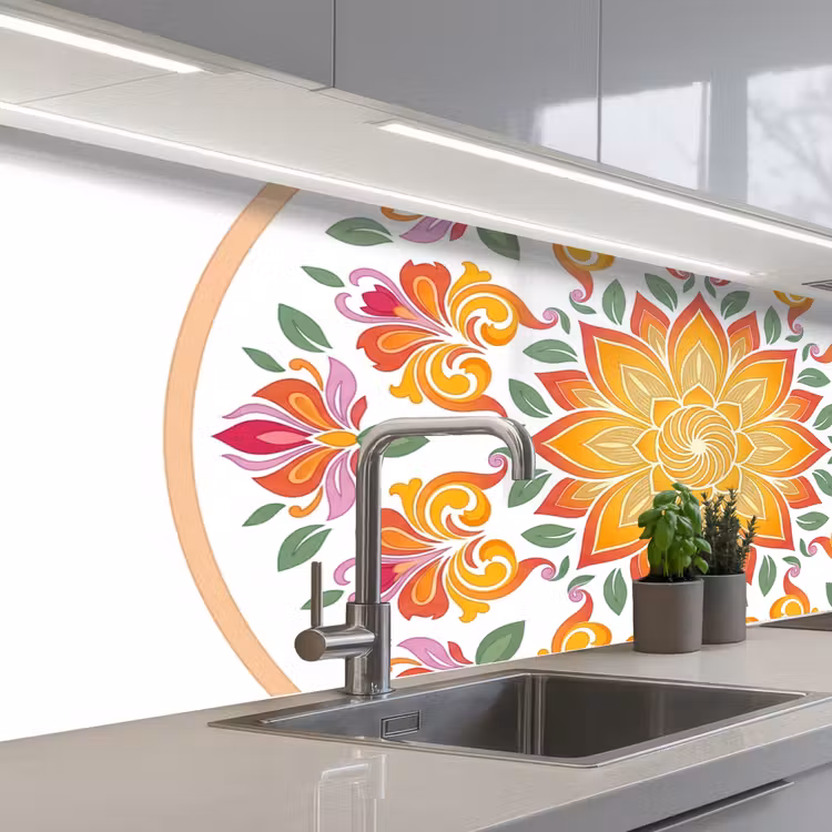 Mandala - Bloemen - Decoratie - Kleurrijk - Abstract keuken achterwand 2 middel -3d_schuin