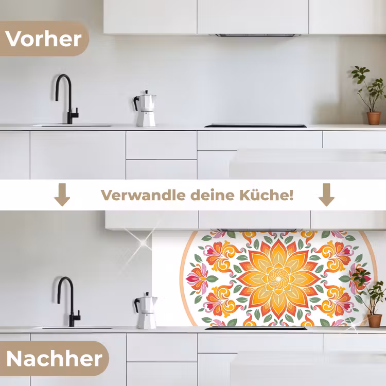 Mandala - Bloemen - Decoratie - Kleurrijk - Abstract keuken achterwand 2 middel -voor-na_DE