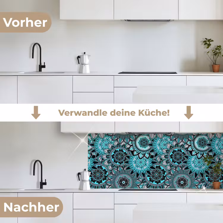 Mandala - Bloemen - Design keuken achterwand 2 middel 871 -voor-na_DE