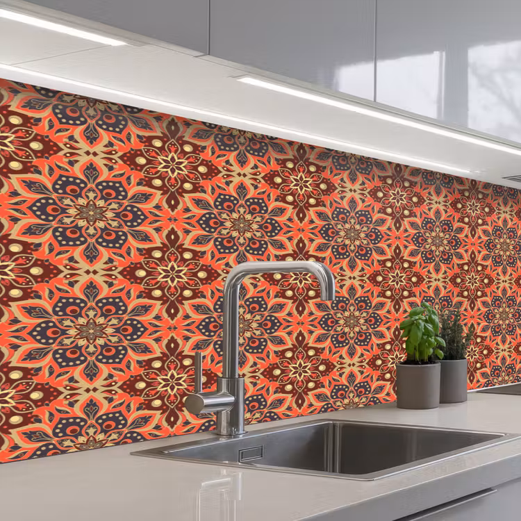 Mandala - Bloemen - Patroon - Retro keuken achterwand 2 middel 871 -3d_schuin