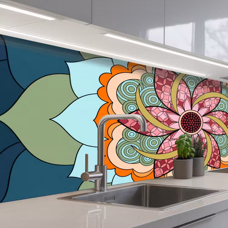 Mandala - Geometrisch - Kunst - Decoratief - Kleurrijk keuken achterwand 2 middel -3d_schuin
